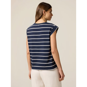 Oltre - Camiseta a rayas con botones decorativos - Azul