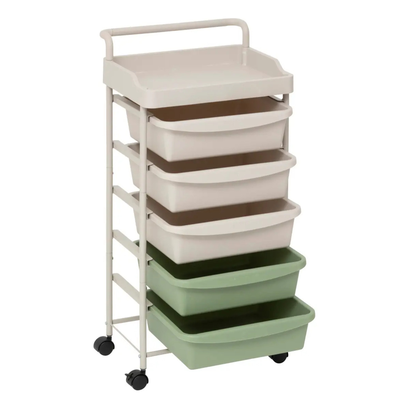 Tour rangement 5 tiroirs Deskolor avec roues beige et vert