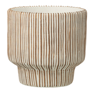 J-Line Cache-pot Rond Ligné - ciment - blanc/marron foncé - large