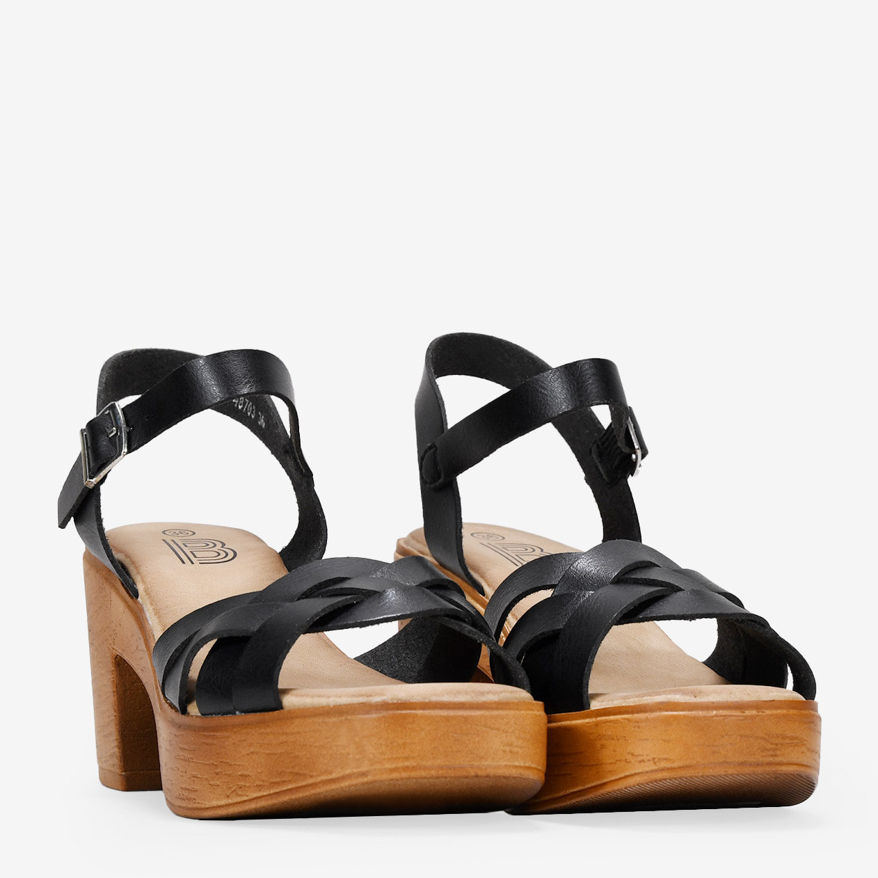 Sandalias de tacón negras efecto madera