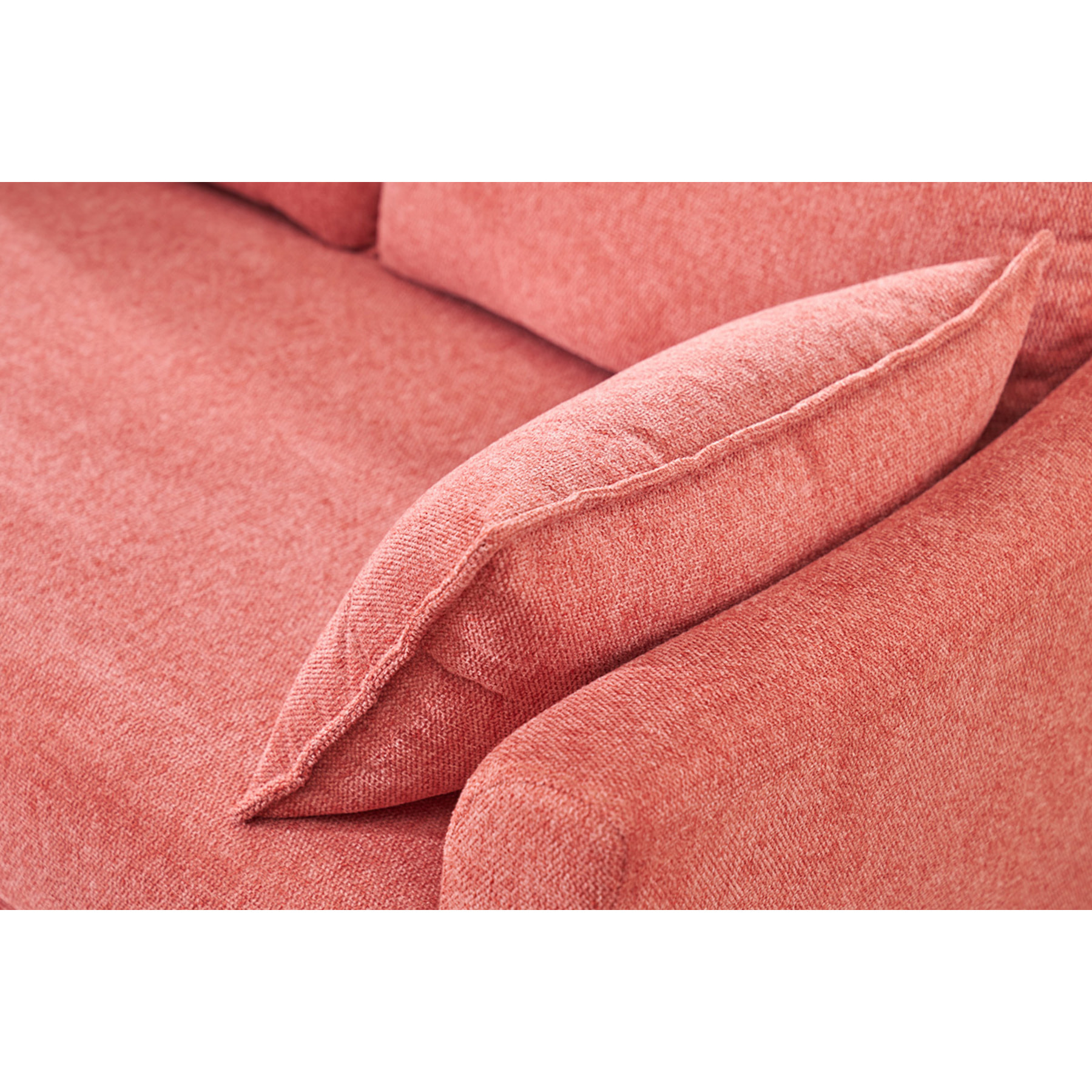 Canapé scandinave 2 places en tissu effet velours texturé terracotta et bois clair KATE