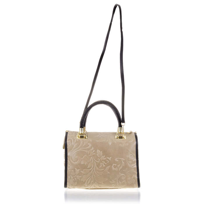 Faenza Borsa tote Donna.Pelle autentica Scamosciata Incisa Fiori