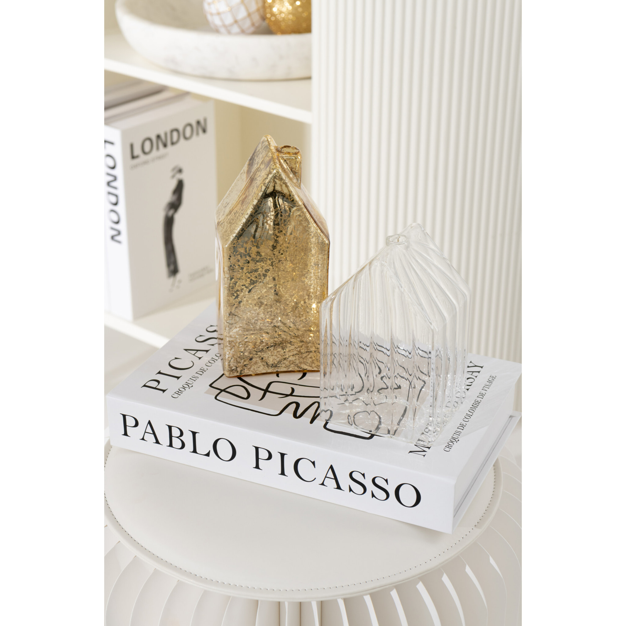 J-Line décoration Maison - verre - or - large - 2 pcs