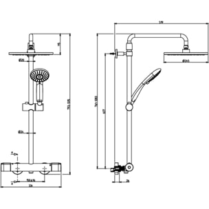 Colonne de douche thermostatique Juliette chromé + tablette de douche