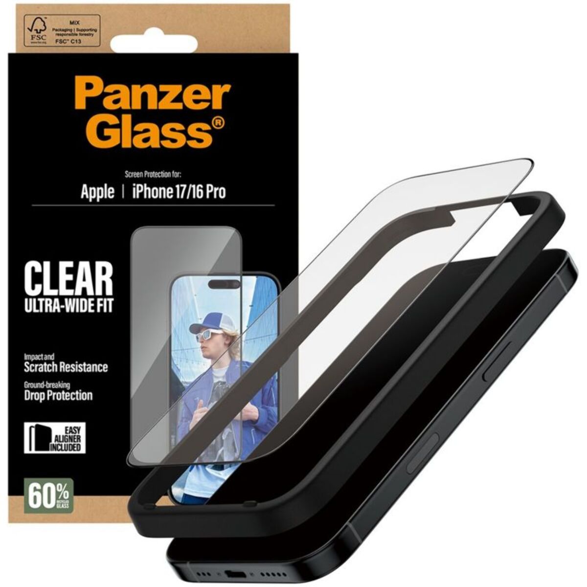 Protège écran PANZERGLASS iPhone 17 / 16 Pro verre trempé