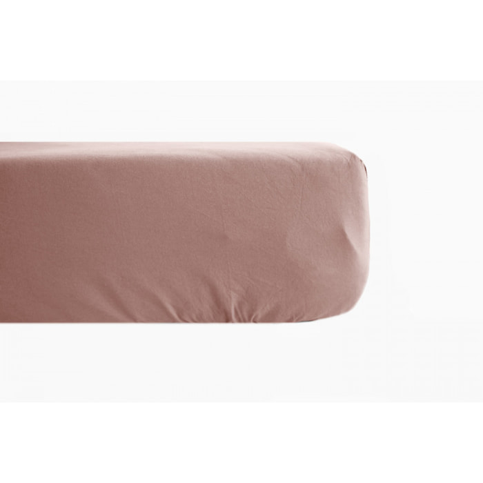 Drap housse percale pur coton peigné longues fibres 80 fils/cm² avec bonnet de 35 cm Vent du sud  -  Rose