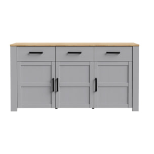 Buffet salon moderne bois gris 3 tiroirs 3 portes L166 cm - ST MALO