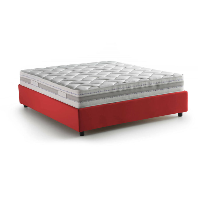 Letto alla francese Arto, Letto contenitore in tessuto, Apertura frontale, Materasso Cm 140x190 incluso, 100% Made in Italy, Rosso