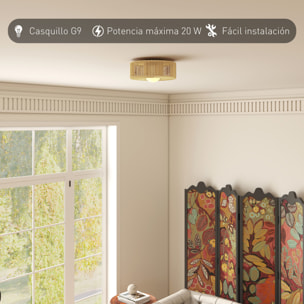 Lámpara de Techo con Bombilla LED G9, 20W, 3000 K, Plafón LED Techo Bohemio con Pantalla de Cuerda de Lino para Dormitorio, Salón, Cocina y Comedor, Marrón Claro