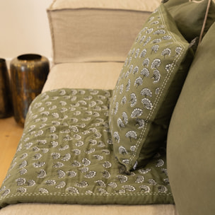 Coussin décoratif imprimé motif floral - Kaki