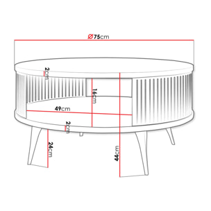 Forini - table basse ronde - blanc et noir - 1 niche - 75 cm - Blanc / Noir