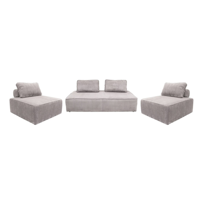 Ensemble chauffeuses LAO pour canapé modulable en velours côtelé 4 places gris clair