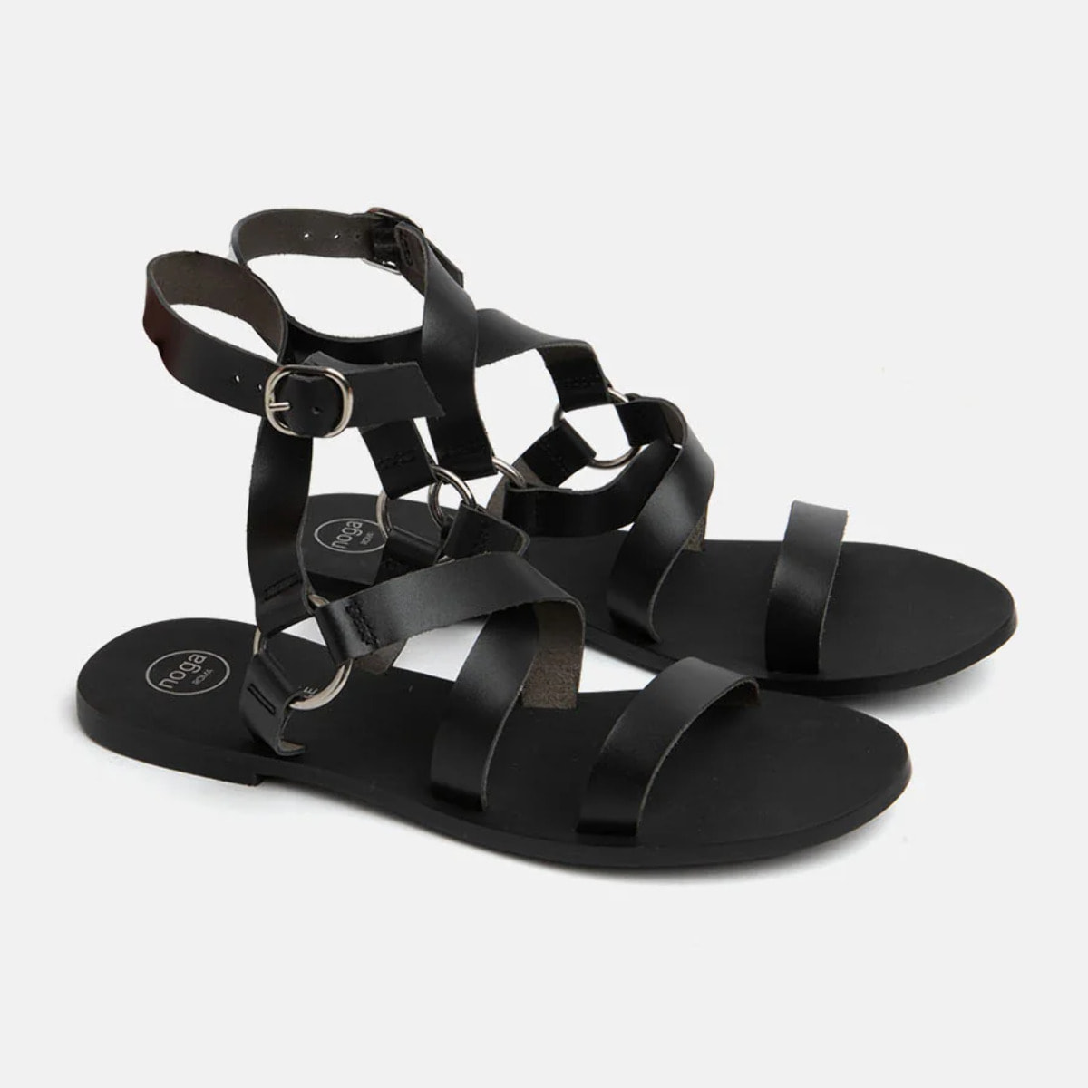 Sandalo in verra pelle con fascette alla schiava - NERO