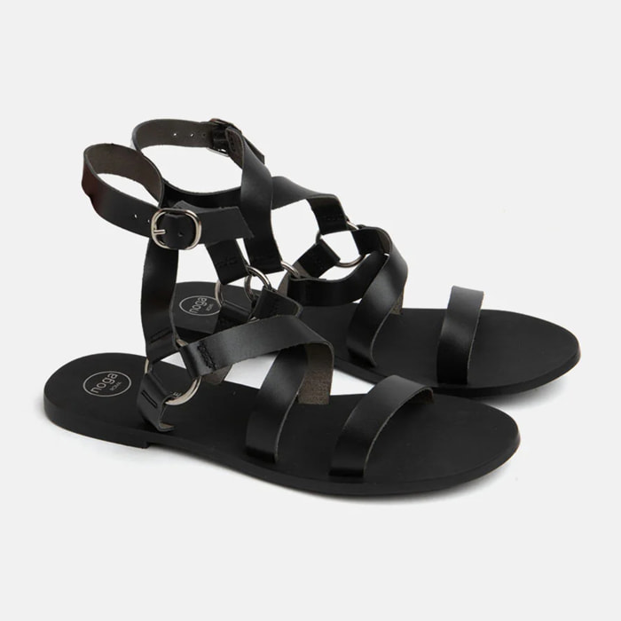 Sandalo in verra pelle con fascette alla schiava - NERO