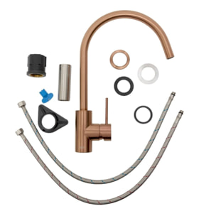 Aurum set mitigeur lavabo haut acier inoxydable + mitigeur cuisine avec bras pivotant, or rose (SATBR2805BRG)