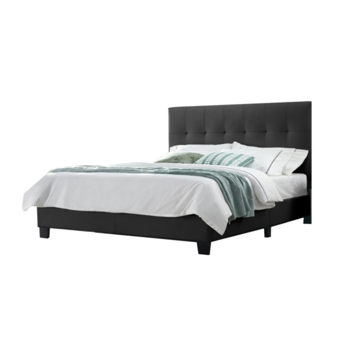 Ensemble lit matelas et sommier 160x200 cm en simili noir - BIANCA