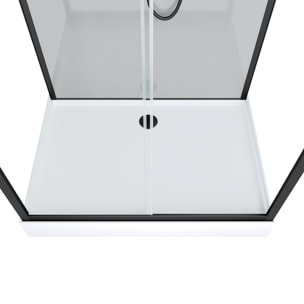 Cabine de douche Hydromassante 110x80 Receveur Bas - Fond Gris et Profilés Noir Mat - GREY STYLE LOW