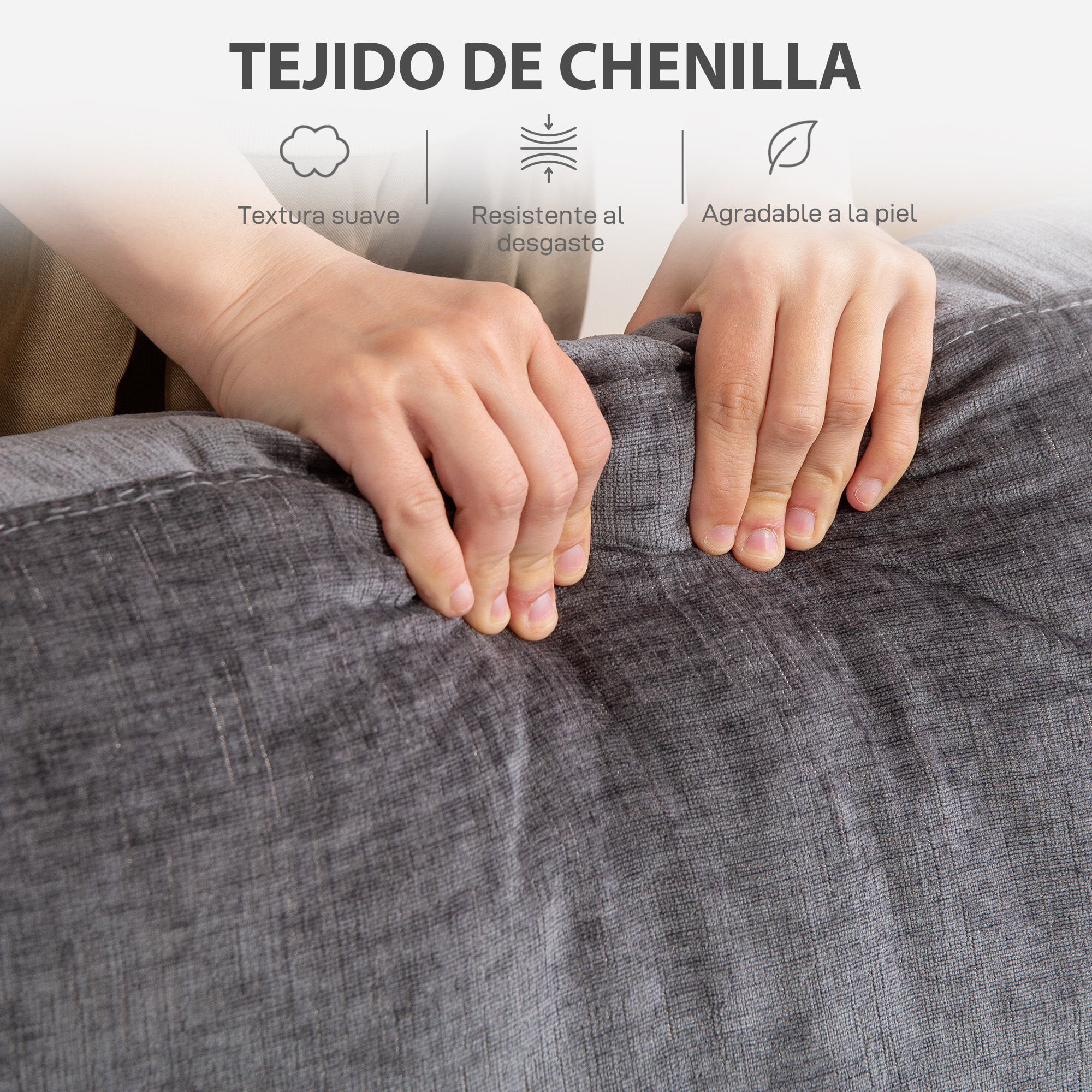 Sofá de 3 Plazas Sofá de Salón 213x82x90 cm Tapizado en Chenilla Acolchado Grueso Estructura de Acero Diseño Moderno para Sala de Estar Dormitorio Gris