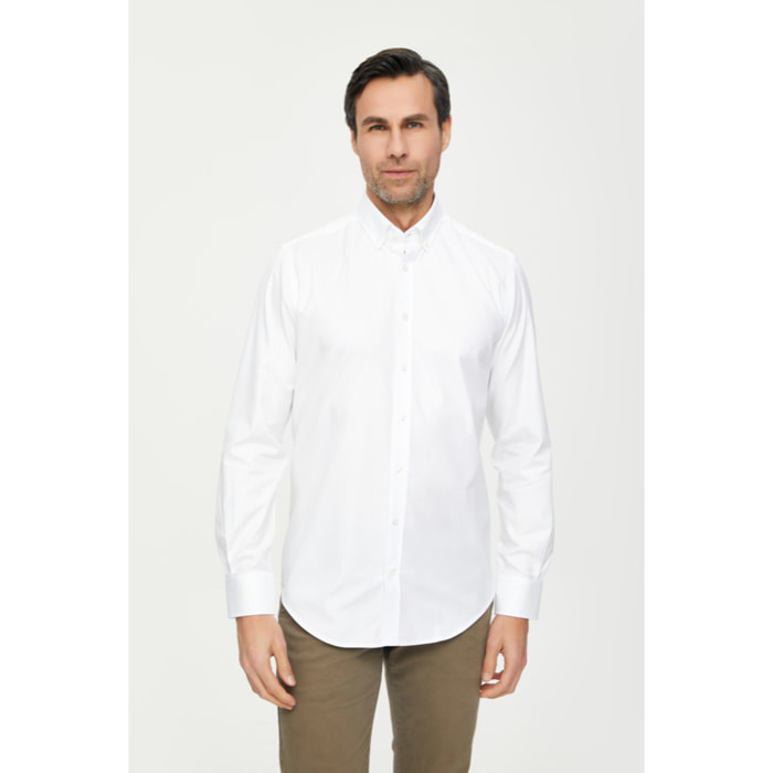 Camicia Uomo 1 Bottone Button Down Slim Cotone Unito Bianco
