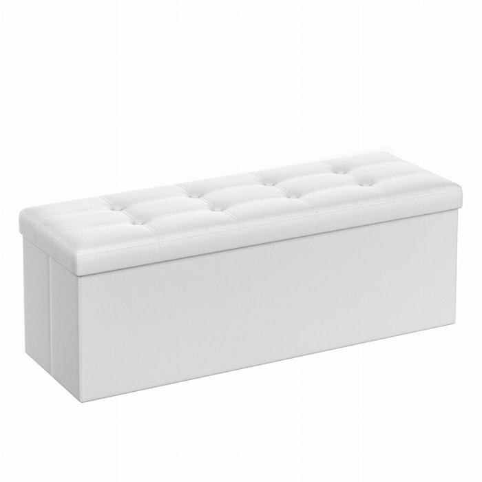Panca Contenitore Pieghevole in Similpelle Bianca 110cm