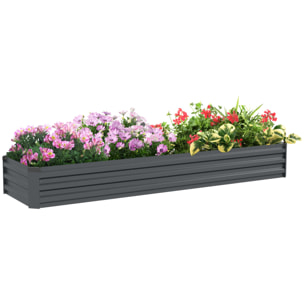 Jardinera Exterior Grande Rectangular de Acero Galvanizado, Huerto Urbano para Cultivar Plantas Hierba, Macetero Grande Exterior con Base Abierta Resistente a la Intemperie 240x60x30 cm Gris