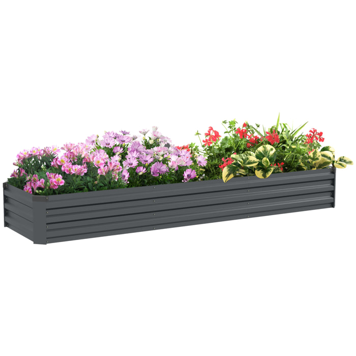 Jardinera Exterior Grande Rectangular de Acero Galvanizado, Huerto Urbano para Cultivar Plantas Hierba, Macetero Grande Exterior con Base Abierta Resistente a la Intemperie 240x60x30 cm Gris