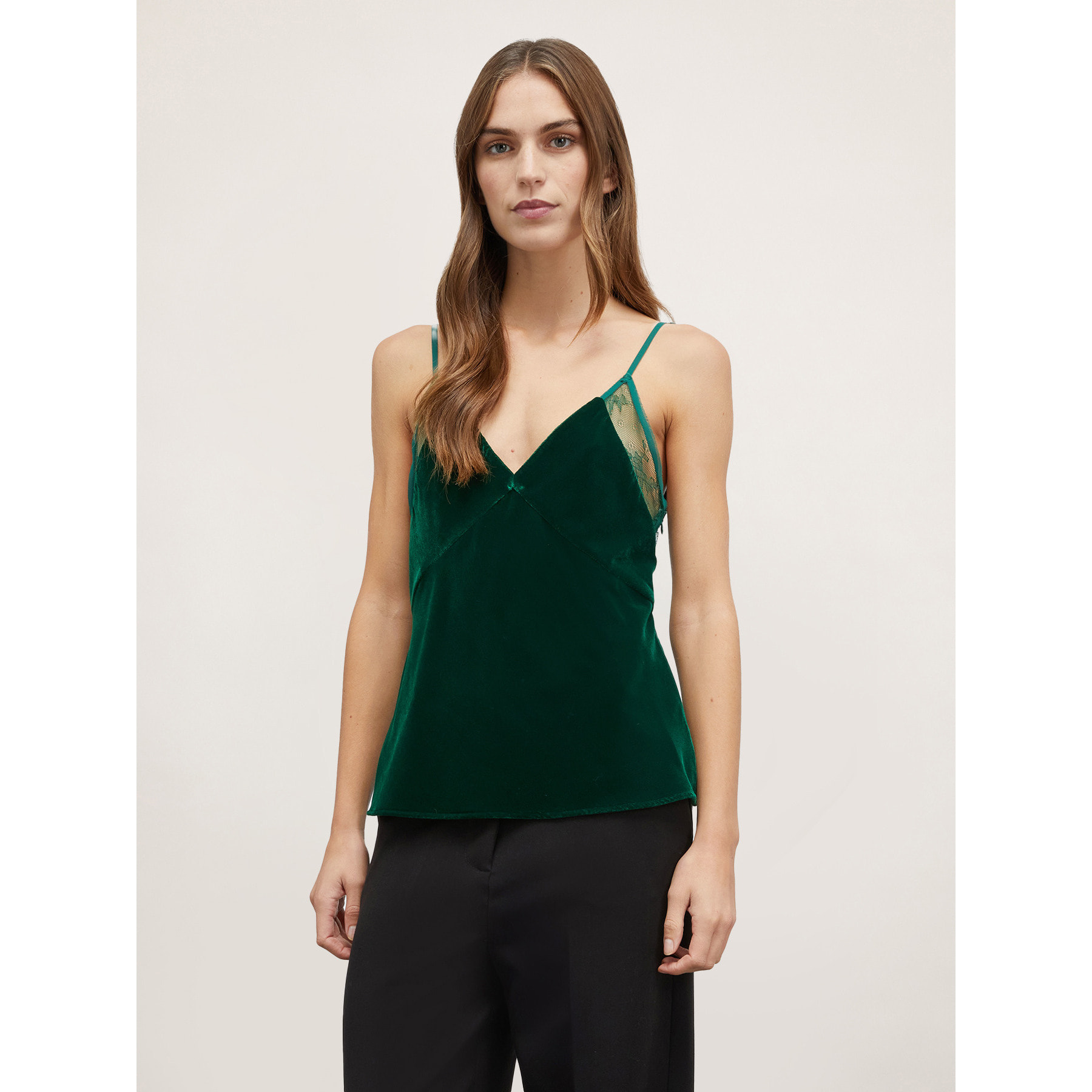 Motivi - Top lingerie in velluto liscio e pizzo - Verde