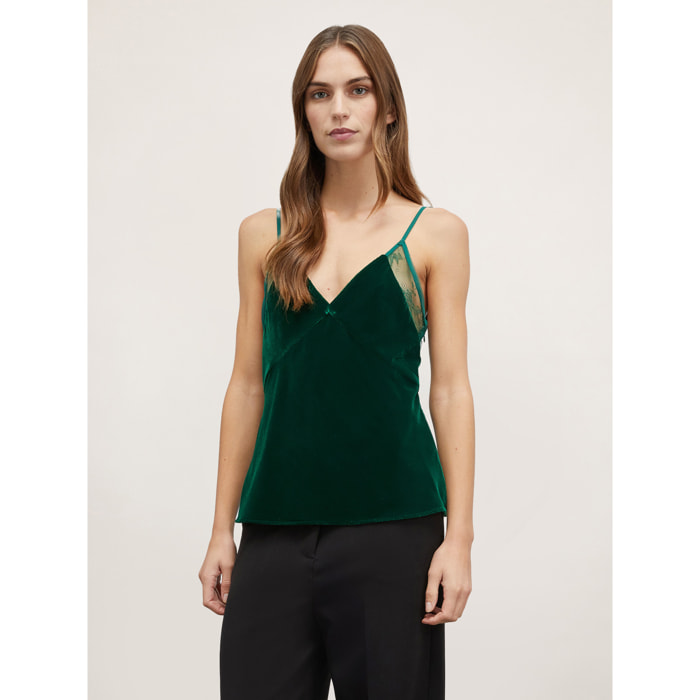 Motivi - Top lingerie in velluto liscio e pizzo - Verde