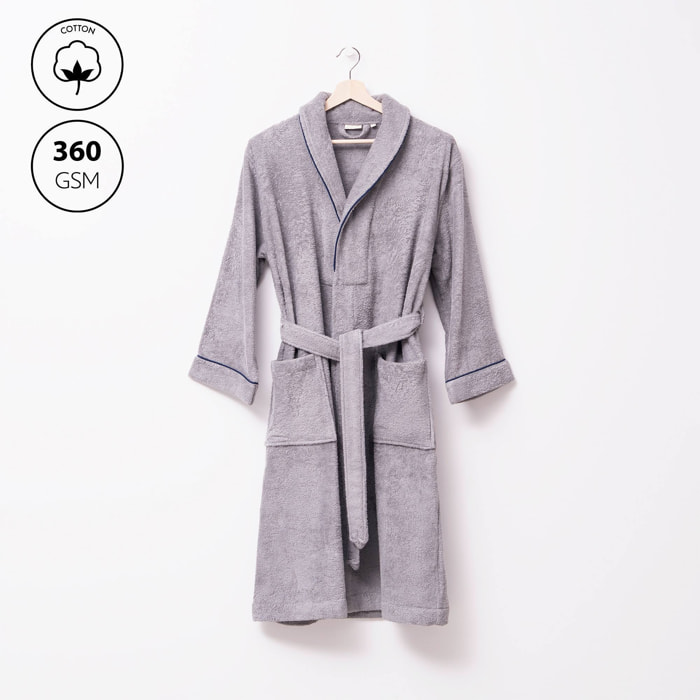 Albornoz s-m 100%algodón 360gsm gris con ribetes azules scalpers home