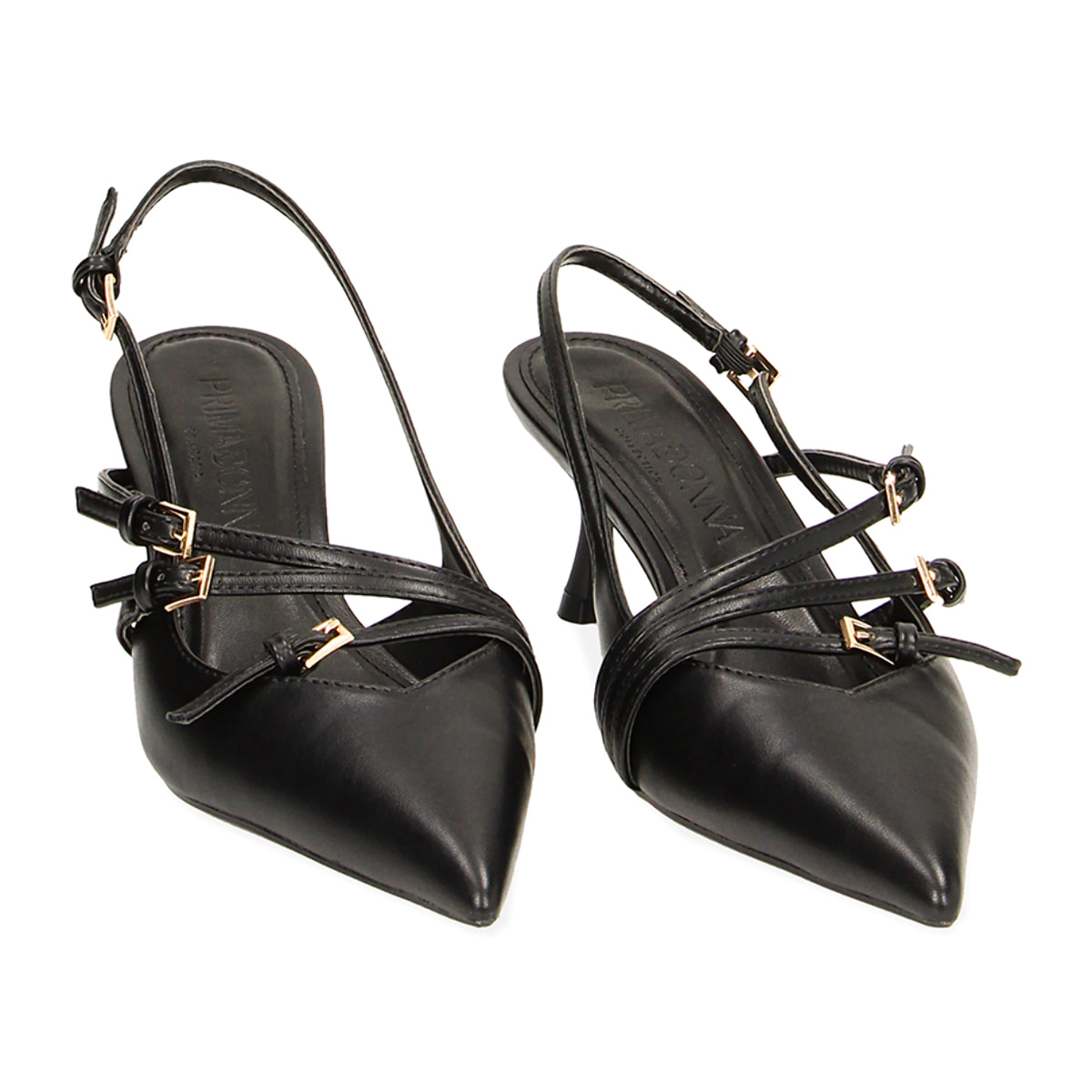 Décolleté slingback nere con fibbie, tacco 6 cm