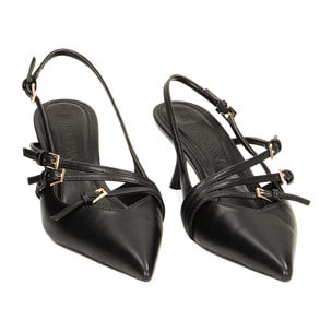 Décolleté slingback nere con fibbie, tacco 6 cm