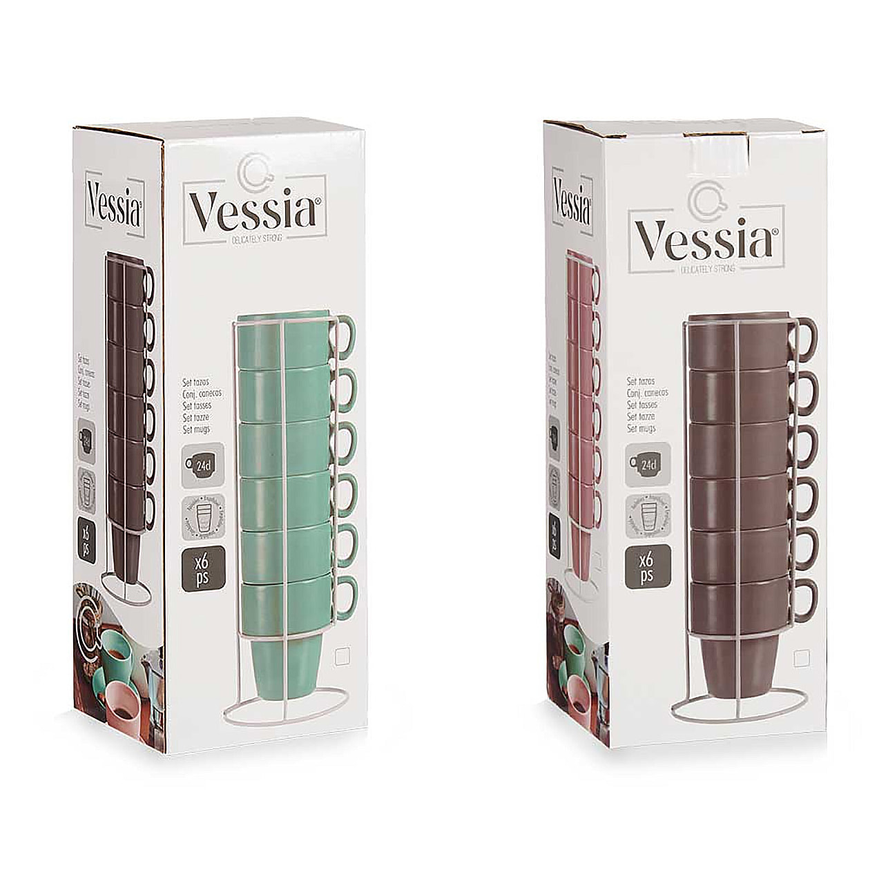 Set de 6 tazas apilables de porcelana 24 cl.