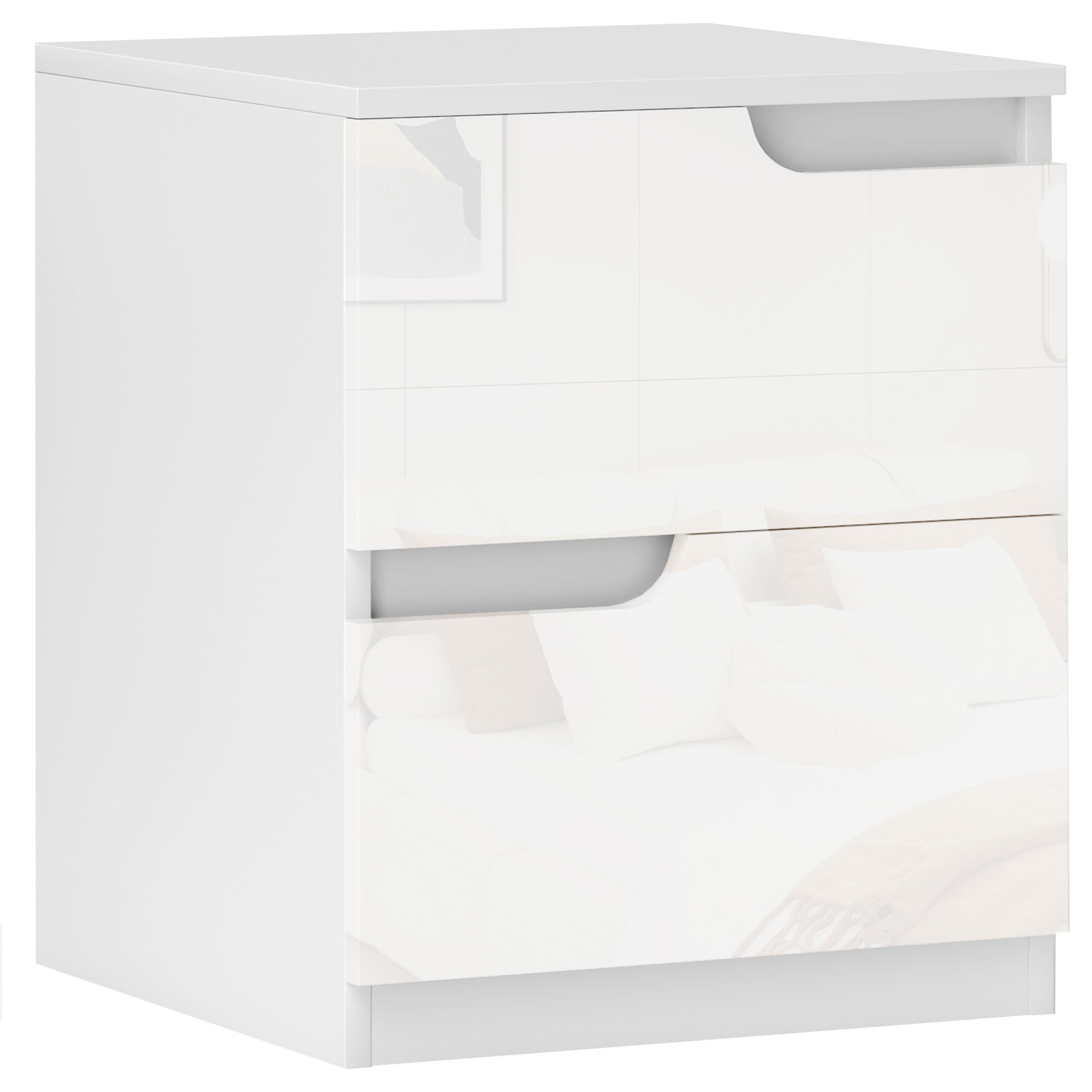 Mesita de Noche Moderna Mesilla de Noche con Cajones con Frontal Blanco Brillante y Almohadilla Mesa Auxiliar para Dormitorio Salón 40x40x48 cm Blanco