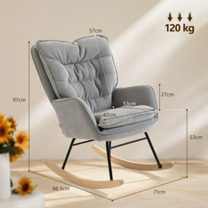 Silla Mecedora Moderna, Mecedora Tapizada en Chenilla, Sillón de Lactancia con Respaldo Ancho, Acolchado Grueso, Patas de Madera, Reposabrazos, para Dormitorio, Salón, Gris Claro