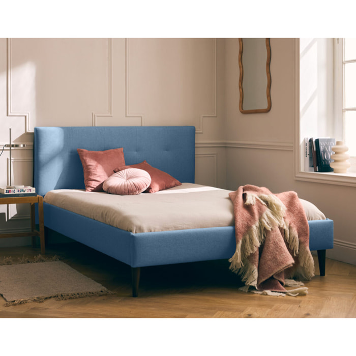 Monet - lit - 140x190 - sommier inclus - en tissu - Bleu