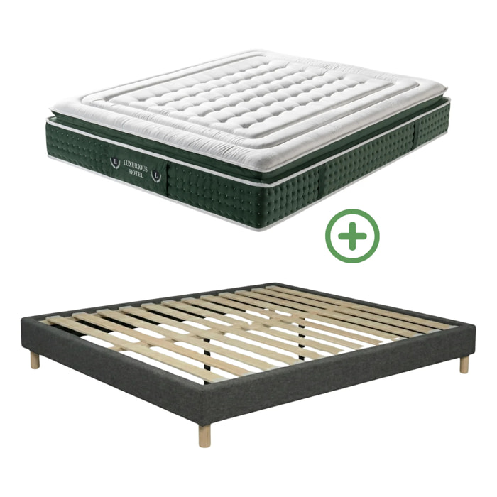 Ensemble matelas Jade & sommier Cancun | Mémoire de forme et ressorts ensachés | Cadre à lattes | Tissu | Gris foncé