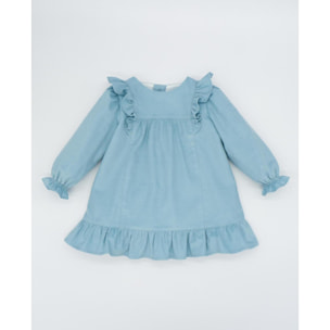 Vestido pana volantes azul verdoso