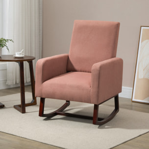 HOMCOM Silla Mecedora Tapizada en Franela Sillón Balancín Relax con Asiento Reposabrazos Acolchados y Pies de Madera de Caucho Ideal Lactancia 72x75x105 cm Rosa