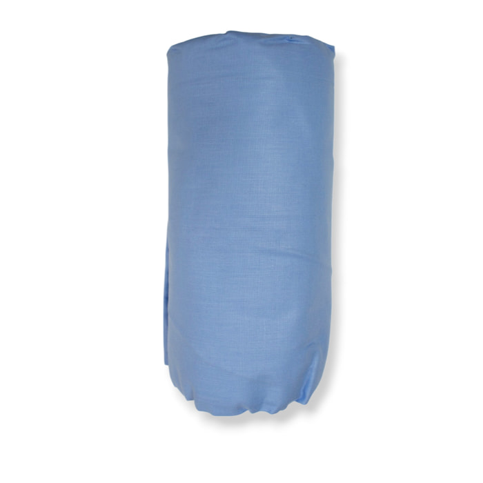 LENZUOLO SOTTO CON ANGOLI LETTO MATRIMONIALE IN COTONE 60 FILI TINTA UNITA AZZURRO H.30