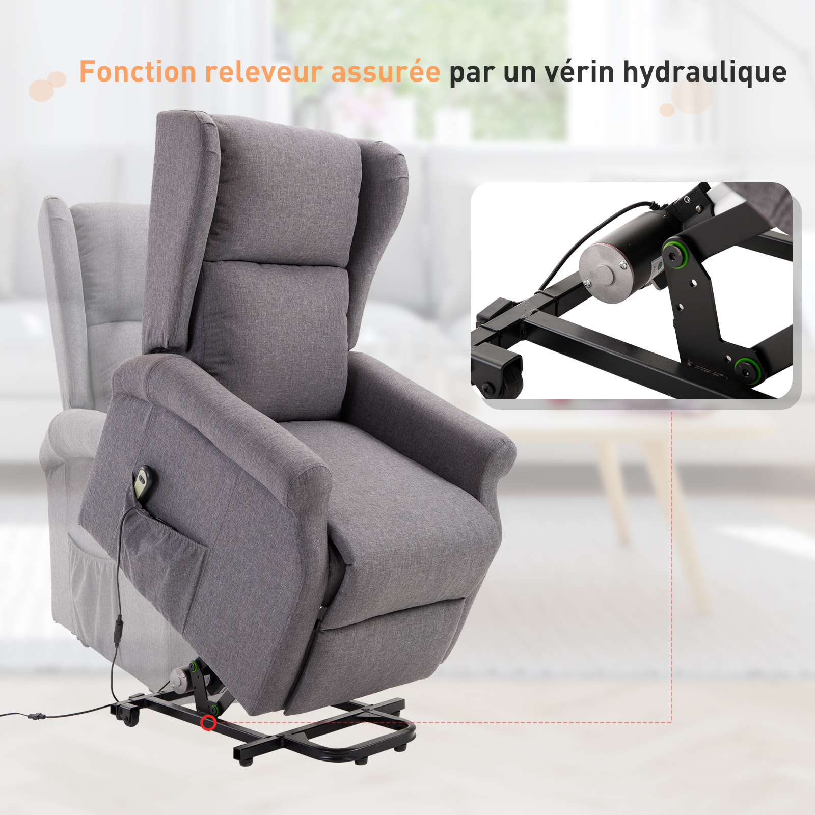 Fauteuil de relaxation électrique fauteuil releveur inclinable avec repose-pied ajustable lin gris chiné