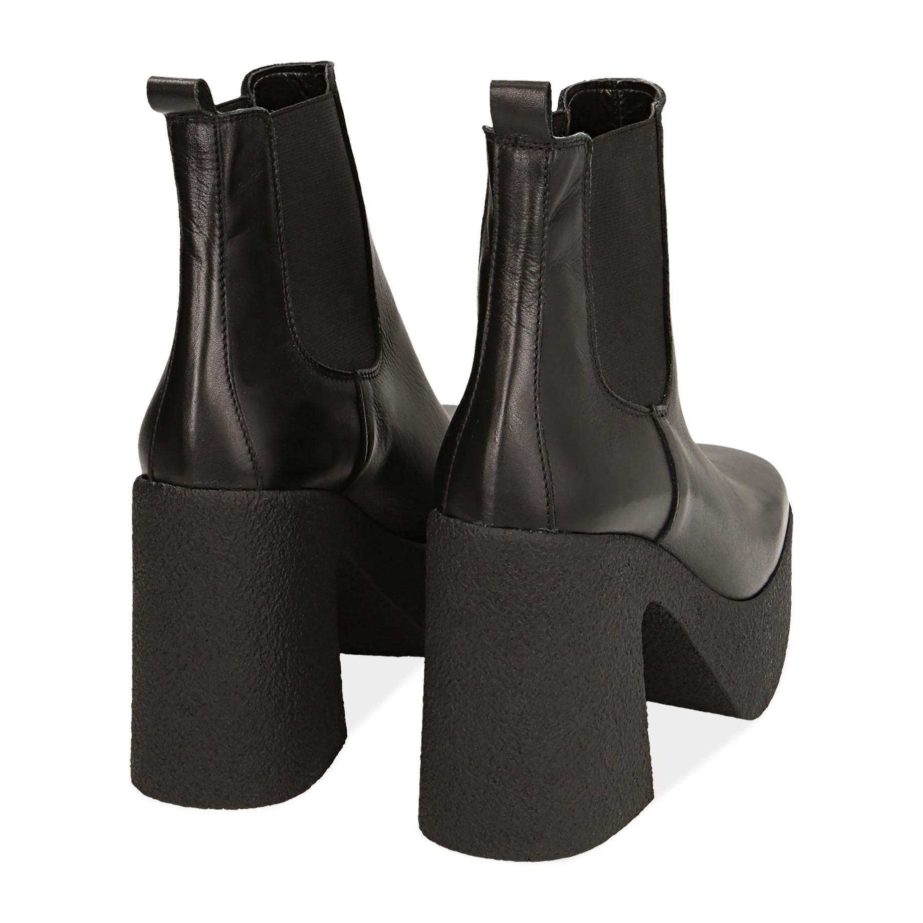 Ankle boots con plateau neri in pelle di vitello, tacco 11 cm