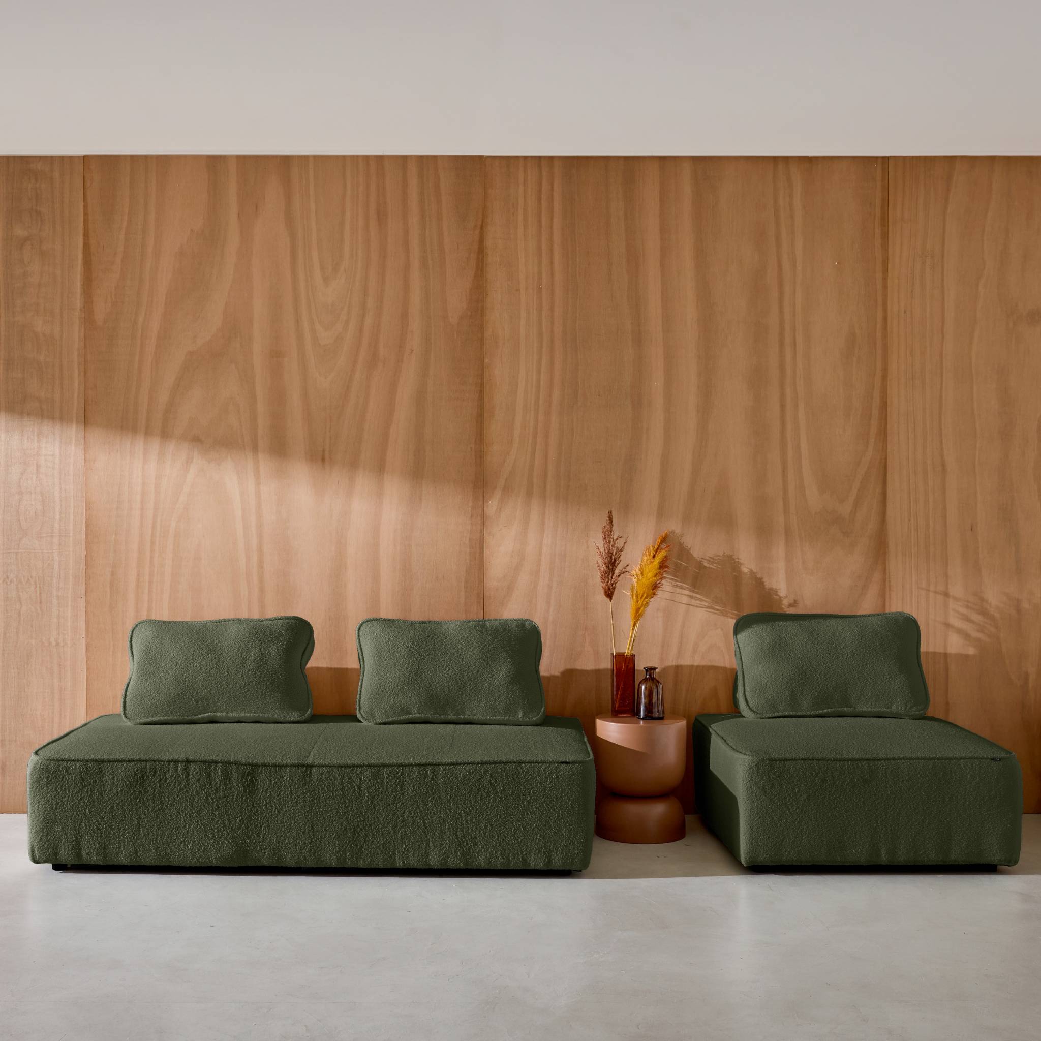 Ensemble chauffeuses pour canapé modulable 3 places bouclette kaki - Bao