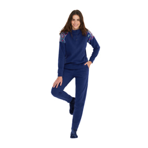 Pigiama donna folk in pile con collo a quattro bottoni Noidinotte