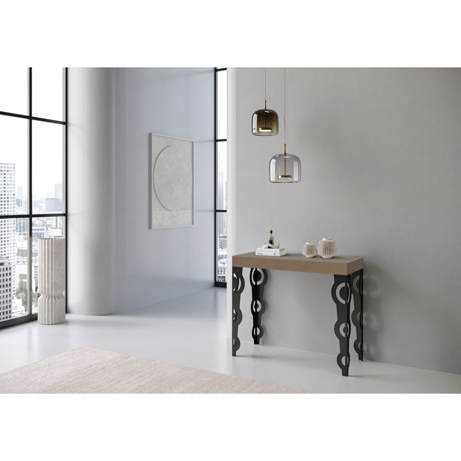 Consolle allungabile 90x40/300 cm Karamay Tortora telaio Antracite