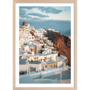 Poster photo paysage les cyclades ""santorini"" Affiche + cadre en bois - Chêne