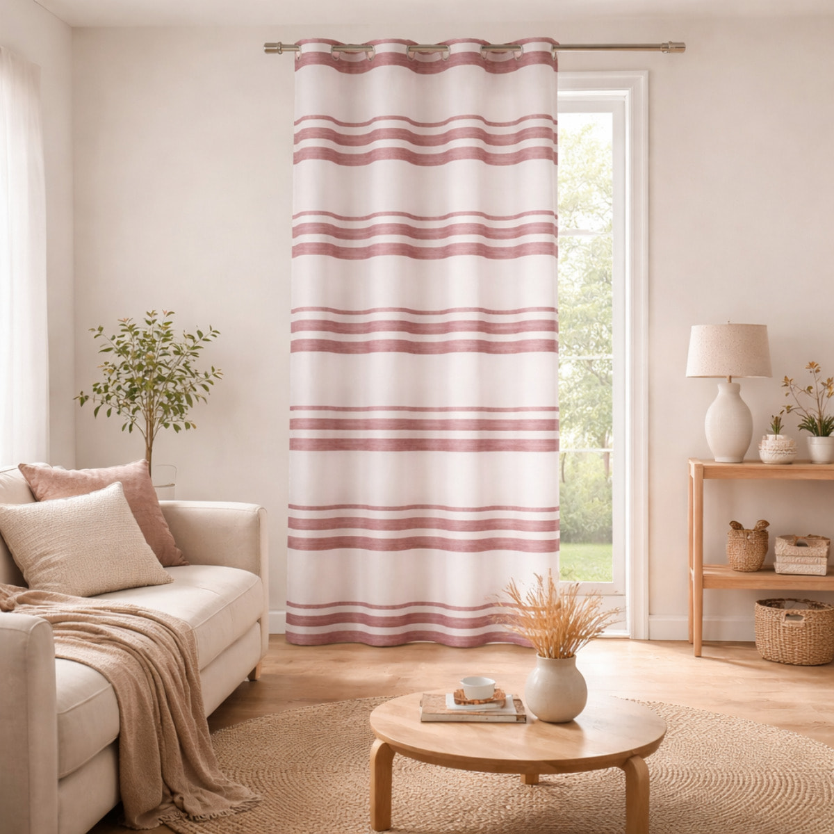 Voilage coloré rayures horizontales - Vieux rose