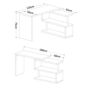 Bureau informatique modulable avec bibliothèque design métal chromé blanc - HOMCOM