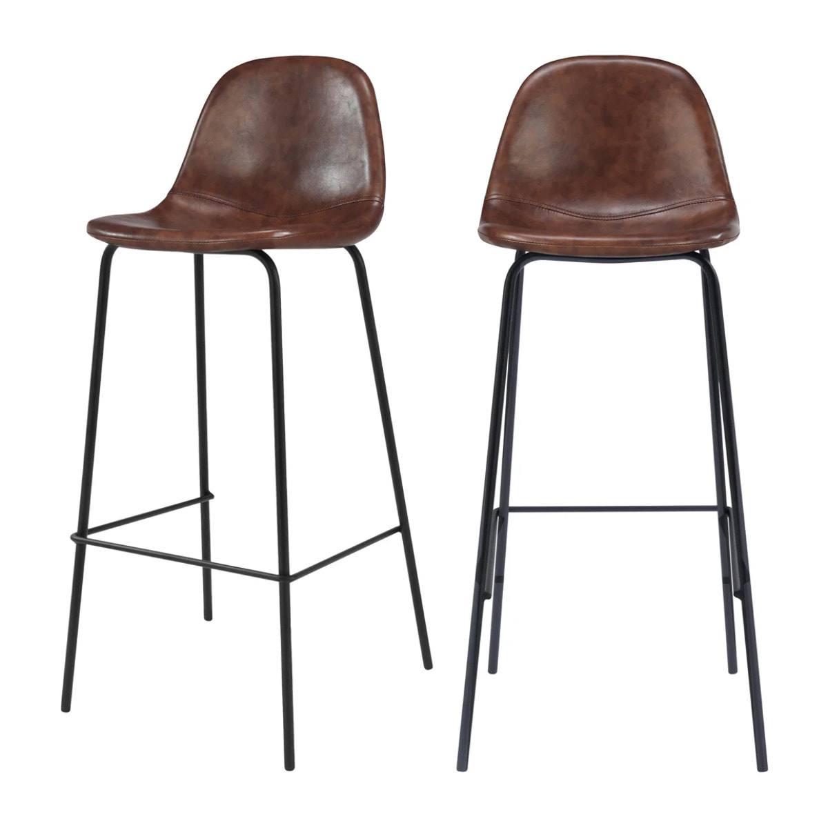 Lot de 2 chaises de bar 75 cm en cuir synthétique marron - Henrik