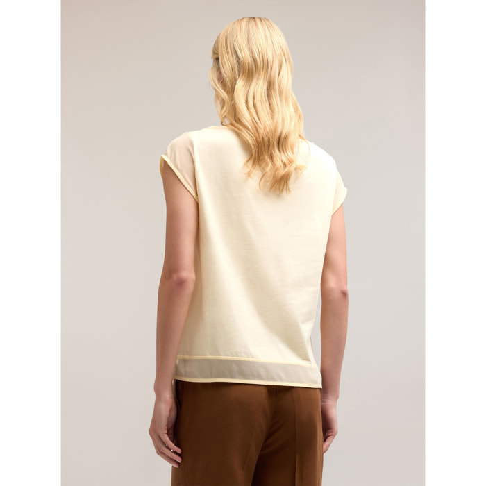 Motivi - Camiseta de jersey con insertos de georgette - Amarillo