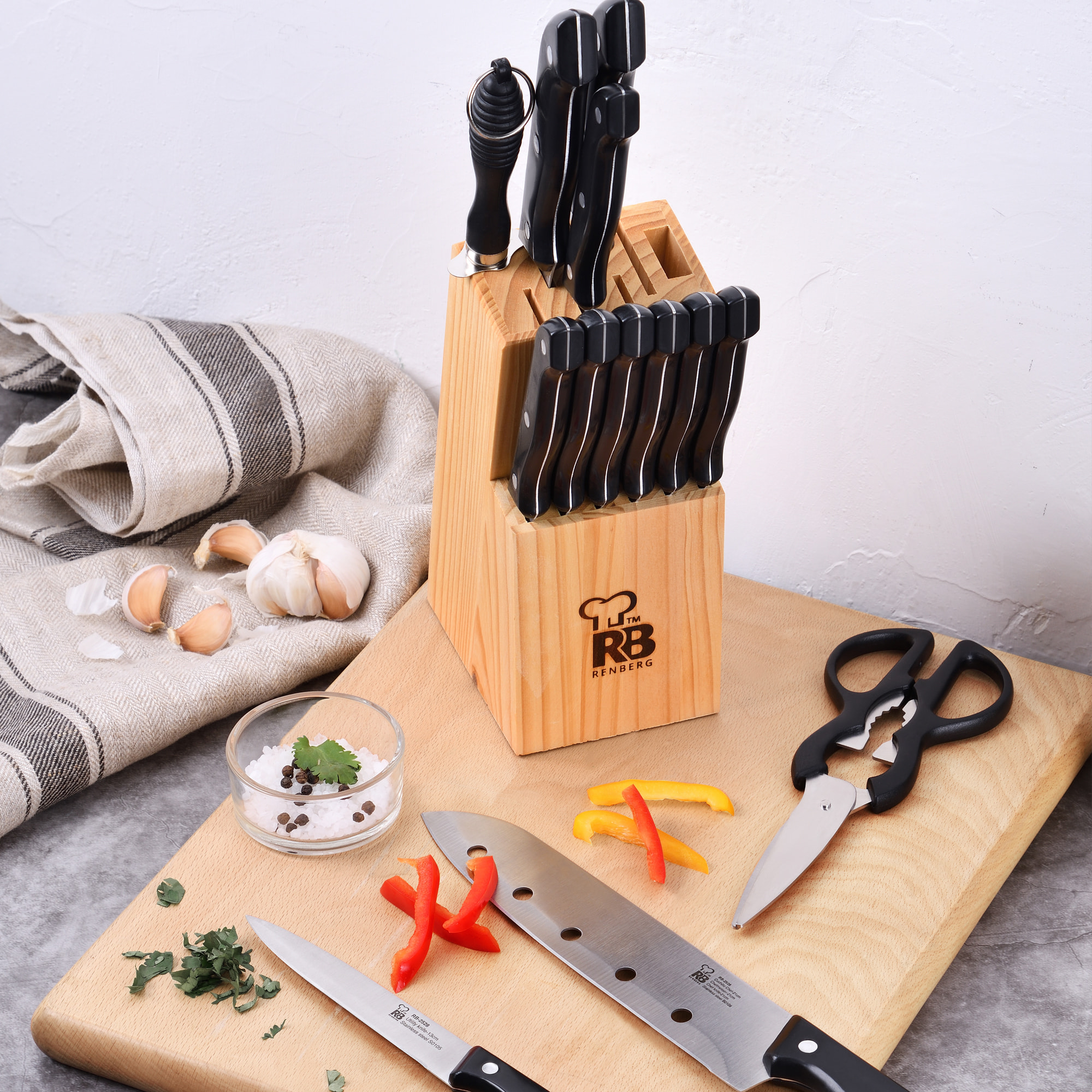SET DE CUCHILLOS DE 15 PIEZAS CON TACOMA MADERA RENBERG